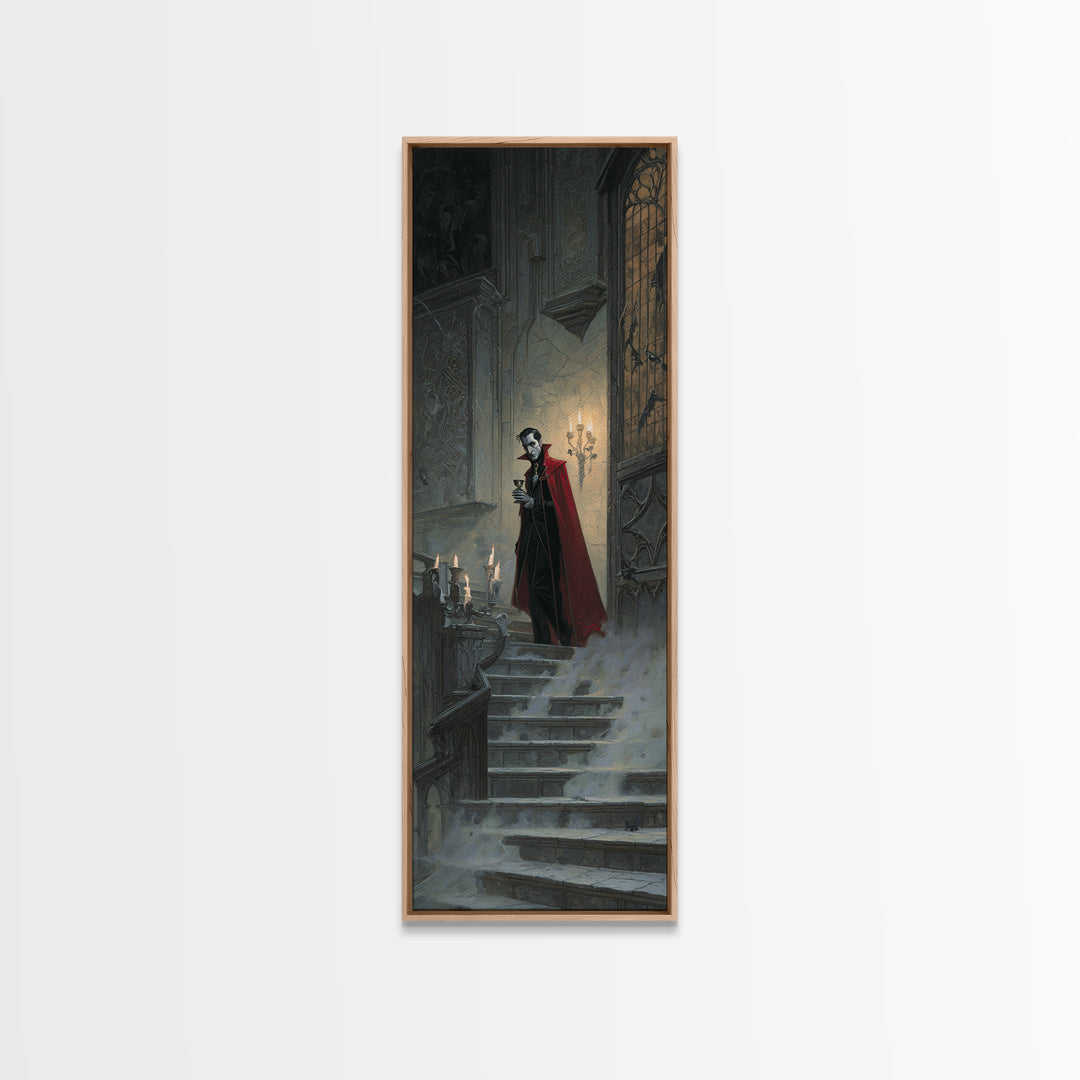 The Crimson Count Of Hollow Keep, Gothic Engraving Art, Tall Narrow Wall Art, Gothic Horror Wall Art, Framed Canvas Print