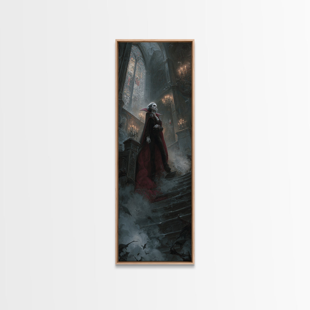 The Crimson Count Of Hollow Keep, Stained Glass Gothic Art, Tall Narrow Wall Art, Dark Fantasy Wall Art, Canvas Print, Halloween Wall Art