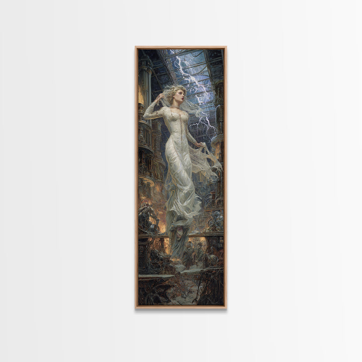 The Stitched Bride Of Thunder Hall, Gothic Engraving Art, Tall Narrow Wall Art, Dark Fantasy Wall Art, Canvas Print, Halloween Wall Art