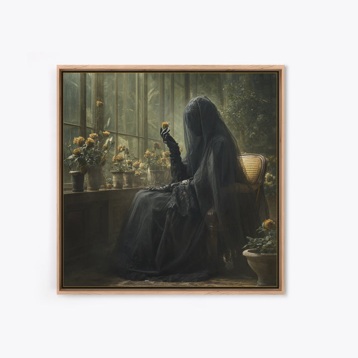 The Invisible Mourner Of Glass House, Gothic Engraving Art, Square Wall Art, Macabre Wall Art, Canvas Print, Halloween Wall Art