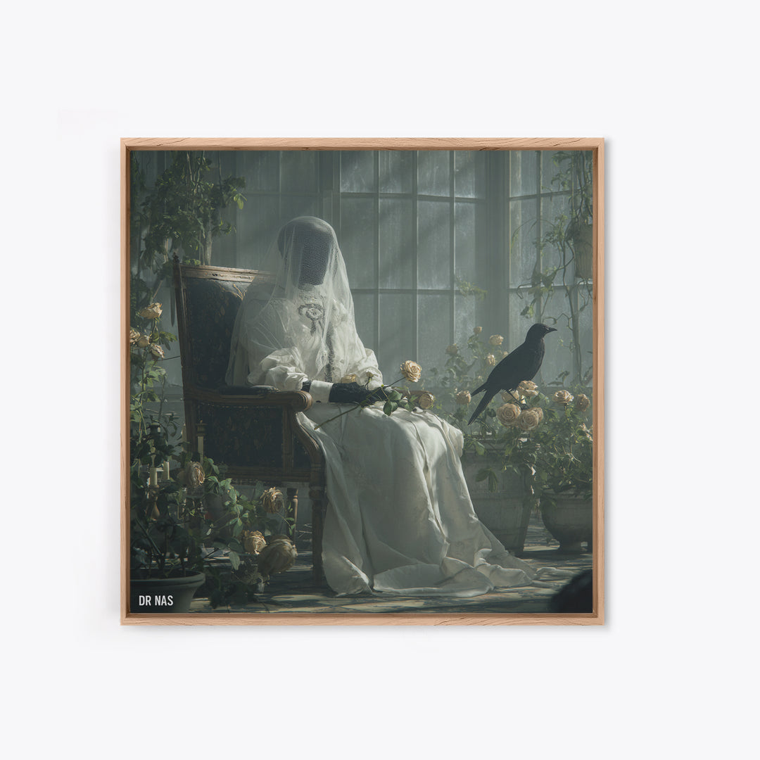 The Invisible Mourner Of Glass House, Victorian Macabre Art, Square Wall Art, Gothic Horror Wall Art, Framed Canvas Print
