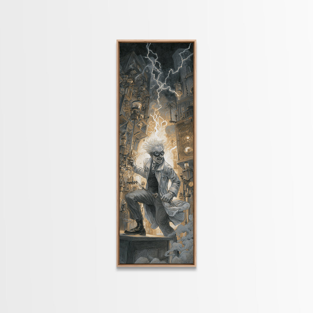 Doctor Vesper'S Resurrection Engine, Gothic Engraving Art, Tall Narrow Wall Art, Dark Fantasy Wall Art, Framed Canvas Print