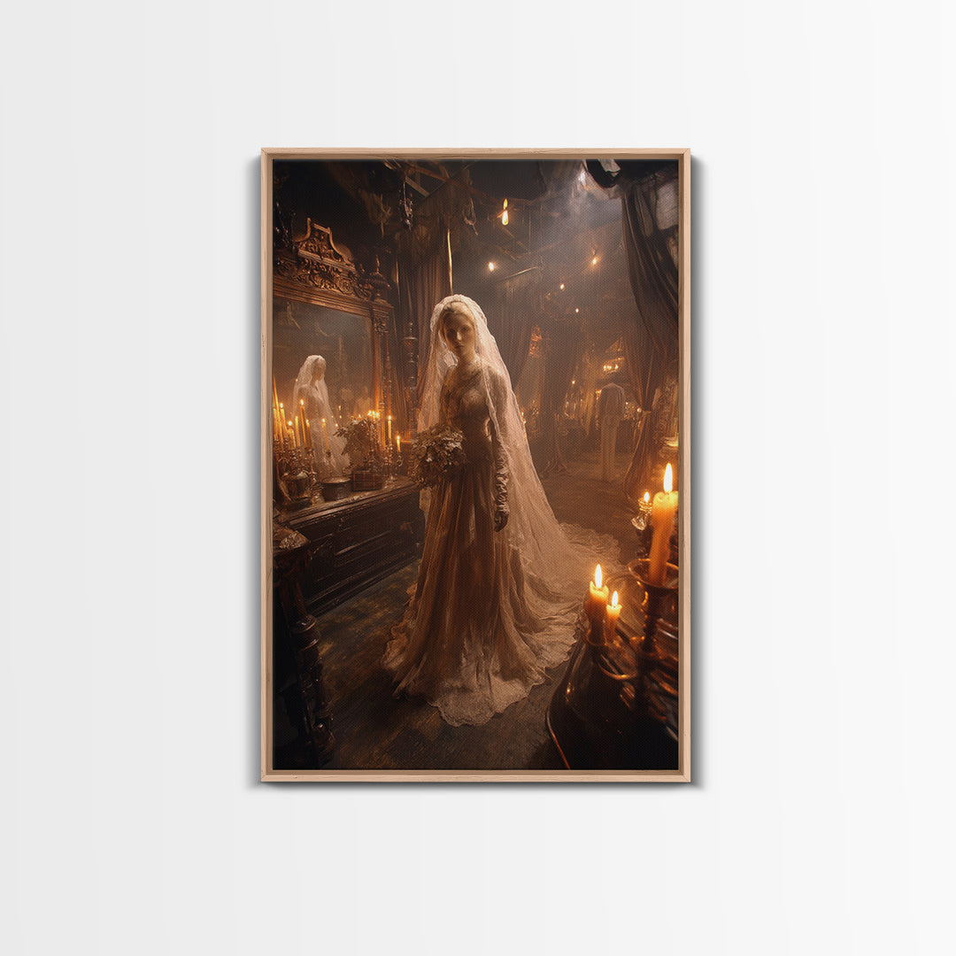 The Wax Bride Of Mourning Hall, Gothic Engraving Art, Vertical Wall Art, Dark Halloween Decor, Canvas Print, Halloween Wall Art