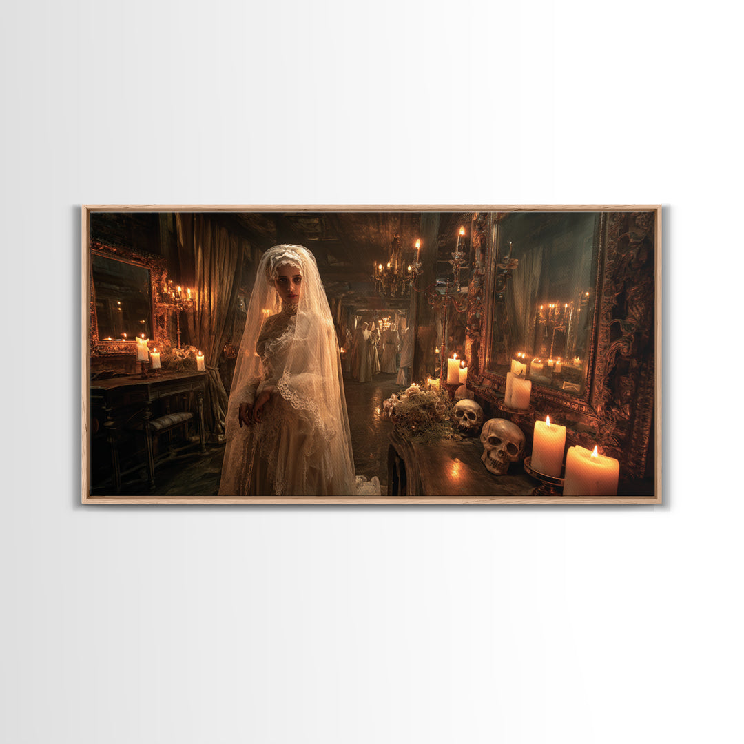 The Wax Bride Of Mourning Hall, Grotesque Carnival Art, Wide Panoramic Art, Gothic Horror Wall Art, Canvas Print, Halloween Wall Art