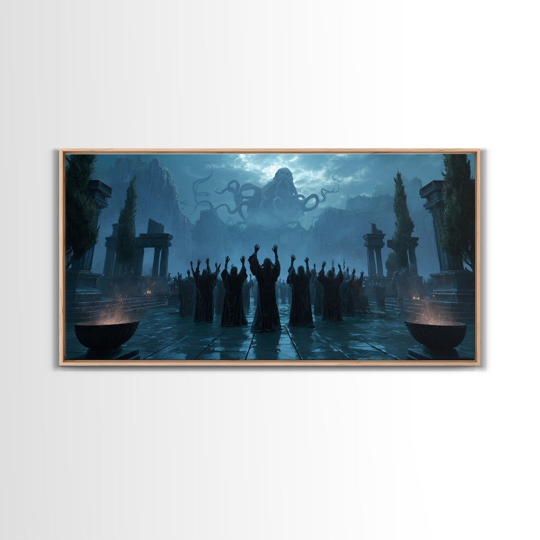 The Choir Of Deepwater Acolytes, Symbolist Gothic Landscape, Wide Panoramic Art, Macabre Wall Art, Canvas Print, Halloween Wall Art