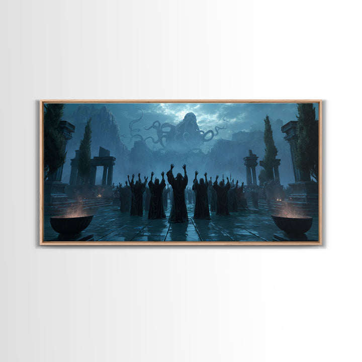 The Choir Of Deepwater Acolytes, Symbolist Gothic Landscape, Wide Panoramic Art, Macabre Wall Art, Canvas Print, Halloween Wall Art