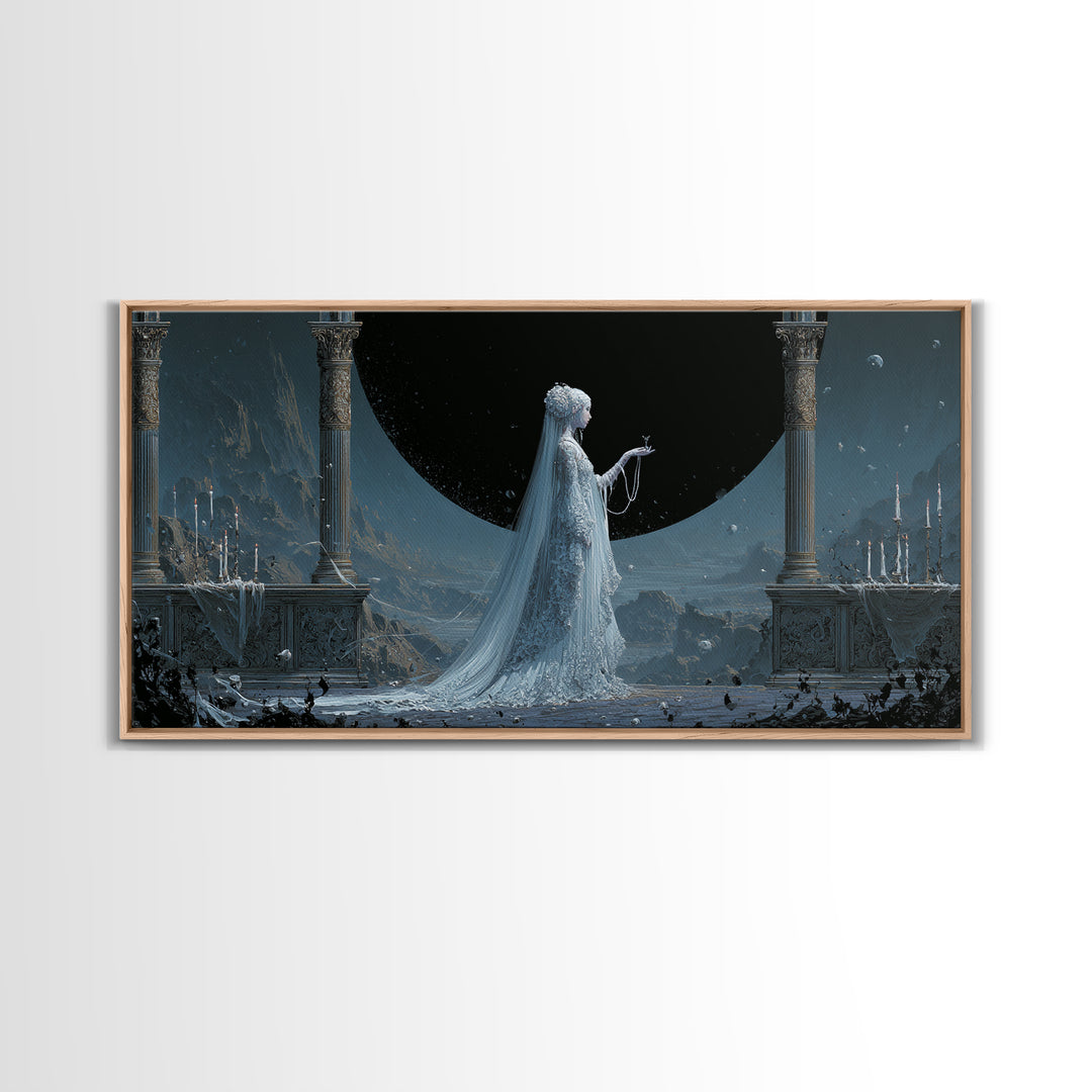 The Bride Of The Abyssal Moon, Apocalyptic Romantic Art, Wide Panoramic Art, Cosmic Horror Art, Canvas Print, Halloween Wall Art