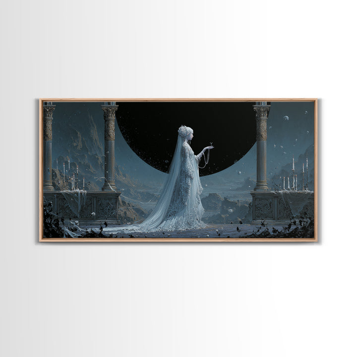 The Bride Of The Abyssal Moon, Apocalyptic Romantic Art, Wide Panoramic Art, Cosmic Horror Art, Canvas Print, Halloween Wall Art