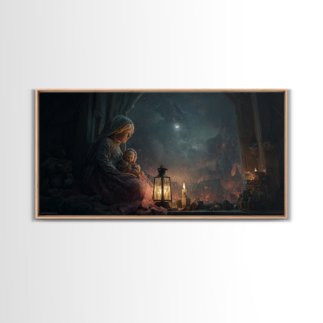 The Child Who Caught A Moon-Spawn, Apocalyptic Romantic Art, Wide Panoramic Art, Macabre Wall Art, Canvas Print, Halloween Wall Art