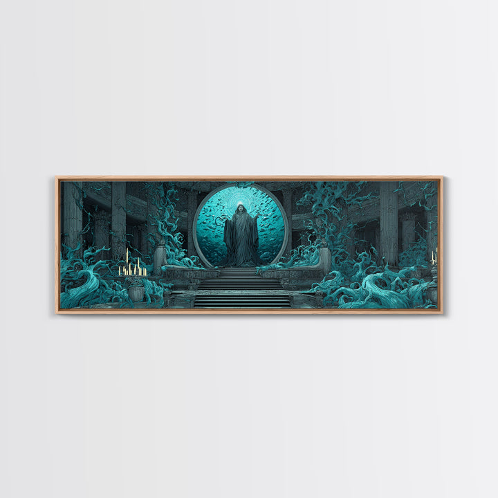 The Oracle Of The Glass Depths, Gothic Storybook Art, Extra Wide Wall Art, Eldritch Wall Decor, Framed Canvas Print, Horror Wall Art