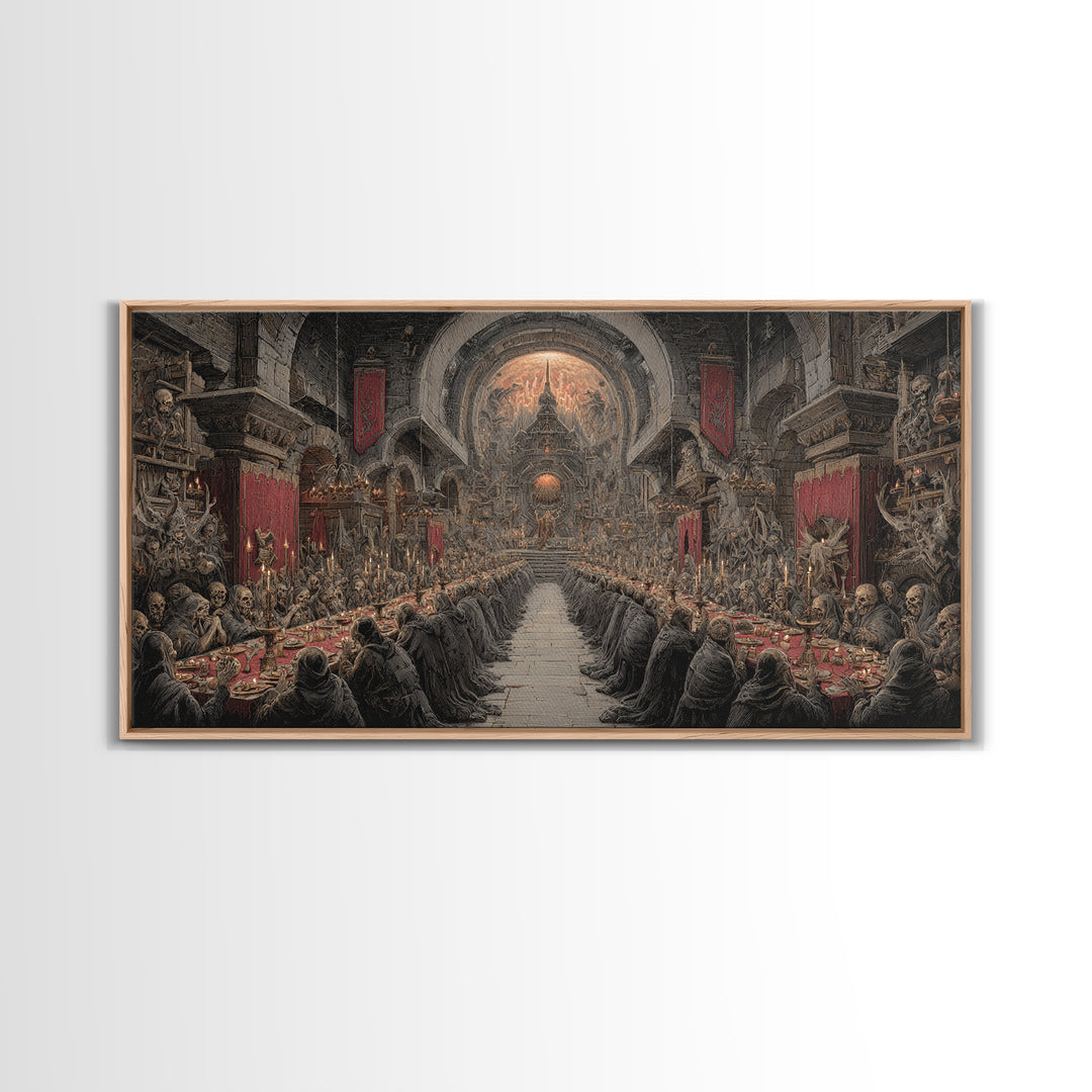 The Feast Of The Pale Cult, Grotesque Carnival Art, Wide Panoramic Art, Macabre Wall Art, Canvas Print, Halloween Wall Art