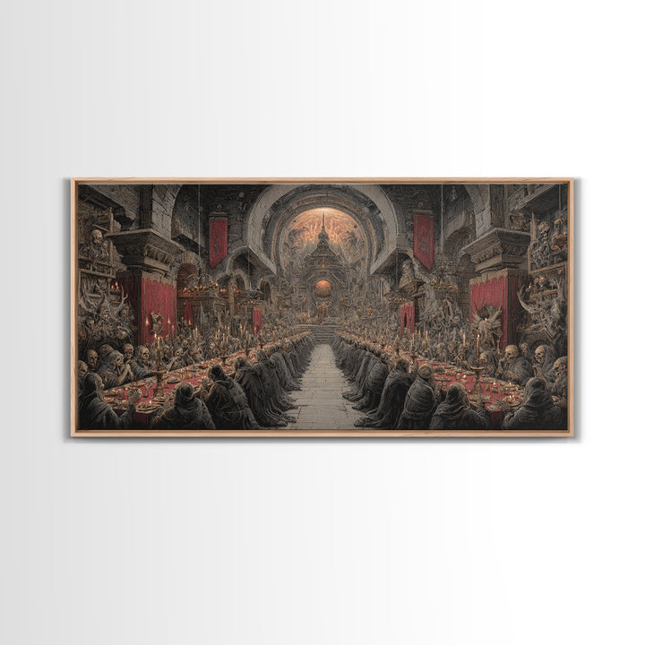 The Feast Of The Pale Cult, Grotesque Carnival Art, Wide Panoramic Art, Macabre Wall Art, Canvas Print, Halloween Wall Art