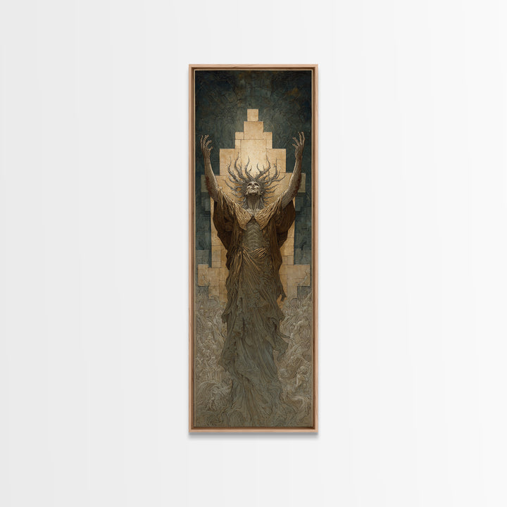 The Crown Of The Tentacled Saint, Gothic Engraving Art, Tall Narrow Wall Art, Eldritch Wall Decor, Framed Canvas Print