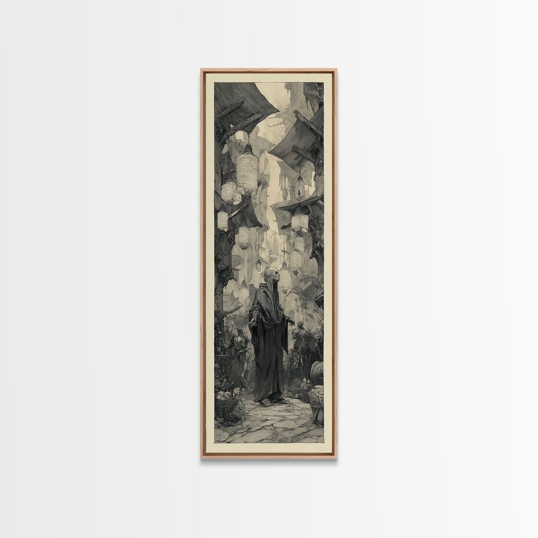The Lantern Market Beyond The Veil, Expressionist Nightmare Art, Tall Narrow Wall Art, Dark Halloween Decor, Framed Canvas Print