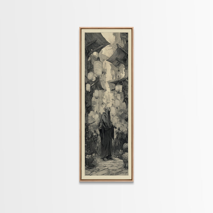 The Lantern Market Beyond The Veil, Expressionist Nightmare Art, Tall Narrow Wall Art, Dark Halloween Decor, Framed Canvas Print