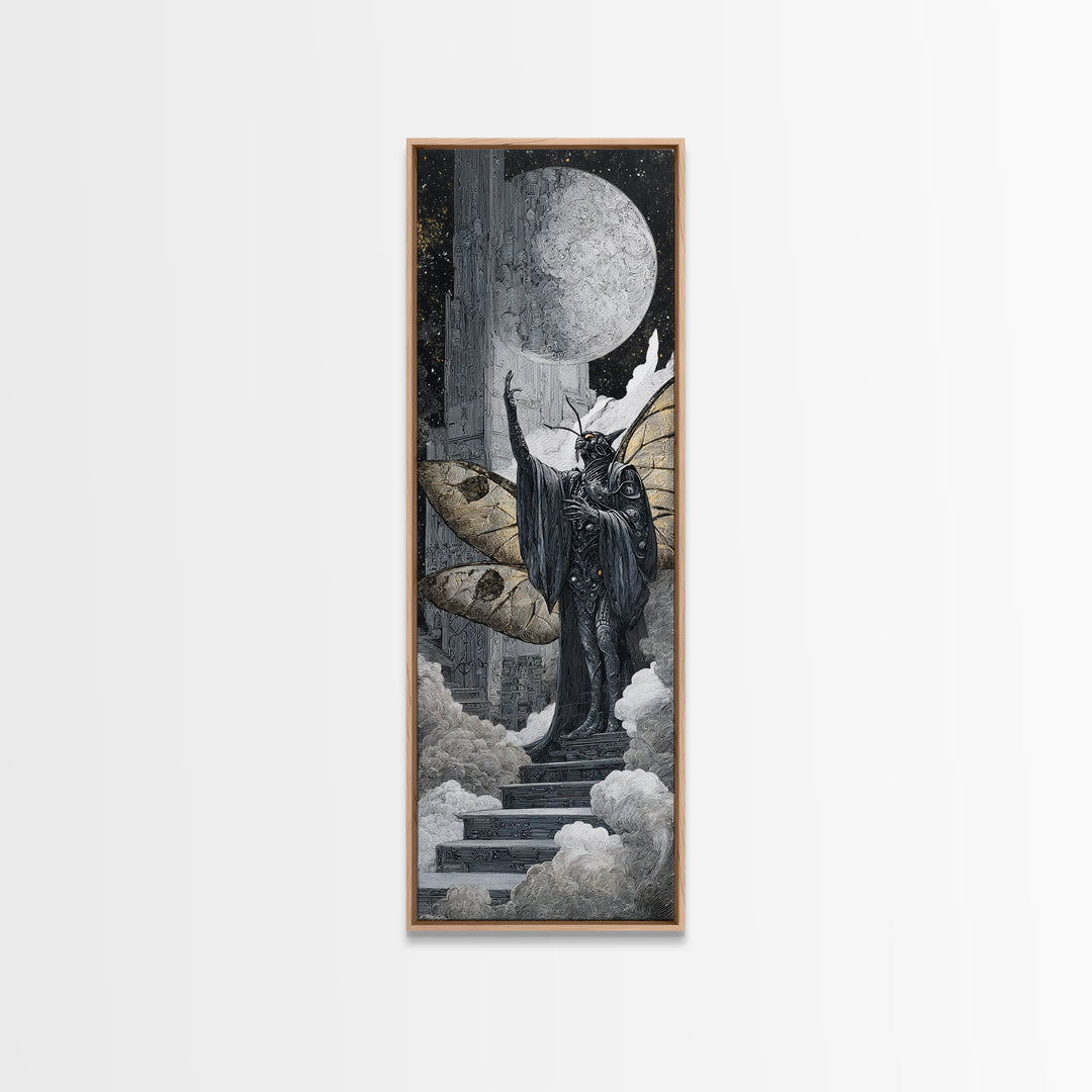 The Moth Prophet Of Kadath, Biomechanical Horror Art, Tall Narrow Wall Art, Cosmic Horror Art, Canvas Print, Halloween Wall Art