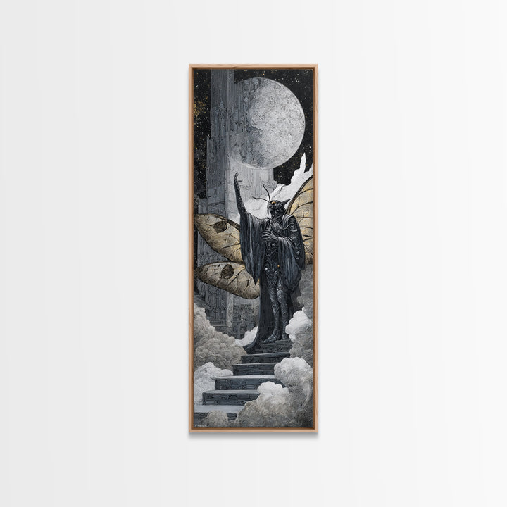 The Moth Prophet Of Kadath, Biomechanical Horror Art, Tall Narrow Wall Art, Cosmic Horror Art, Canvas Print, Halloween Wall Art