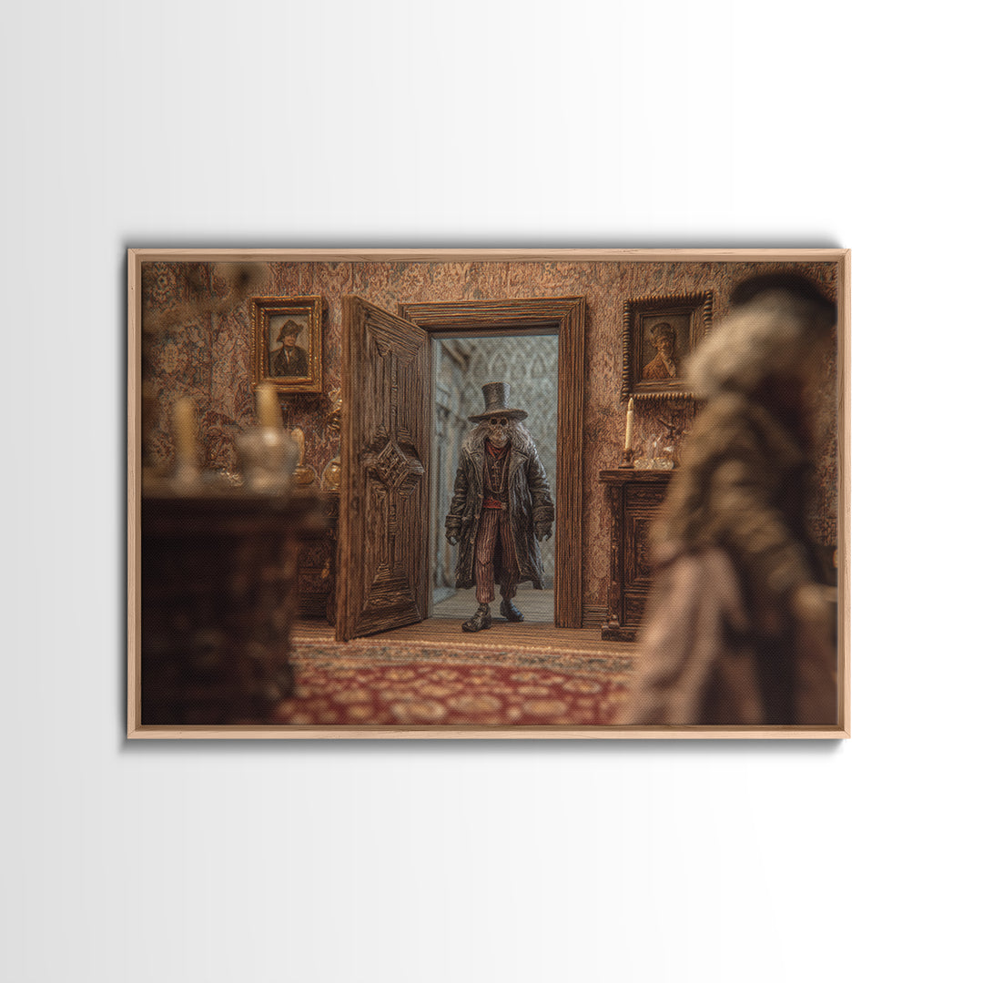 The Thirteenth Door Of Arkham House, Gothic Storybook Art, Landscape Wall Art, Dark Halloween Decor, Framed Canvas Print