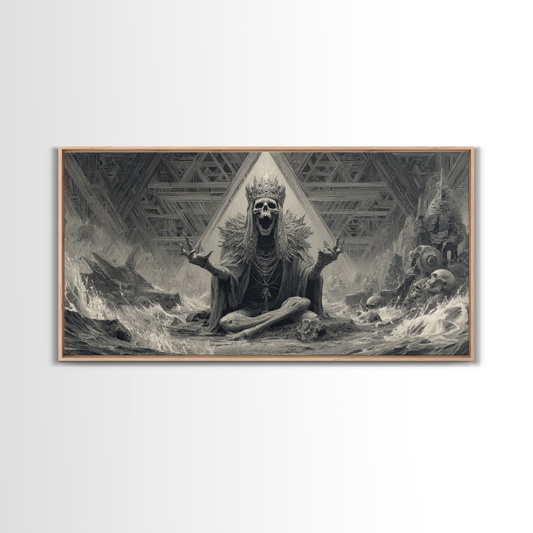 The Salt King Of The Black Shore, Grotesque Carnival Art, Wide Panoramic Art, Dark Halloween Decor, Framed Canvas Print, Horror Wall Art