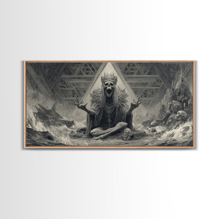 The Salt King Of The Black Shore, Grotesque Carnival Art, Wide Panoramic Art, Dark Halloween Decor, Framed Canvas Print, Horror Wall Art