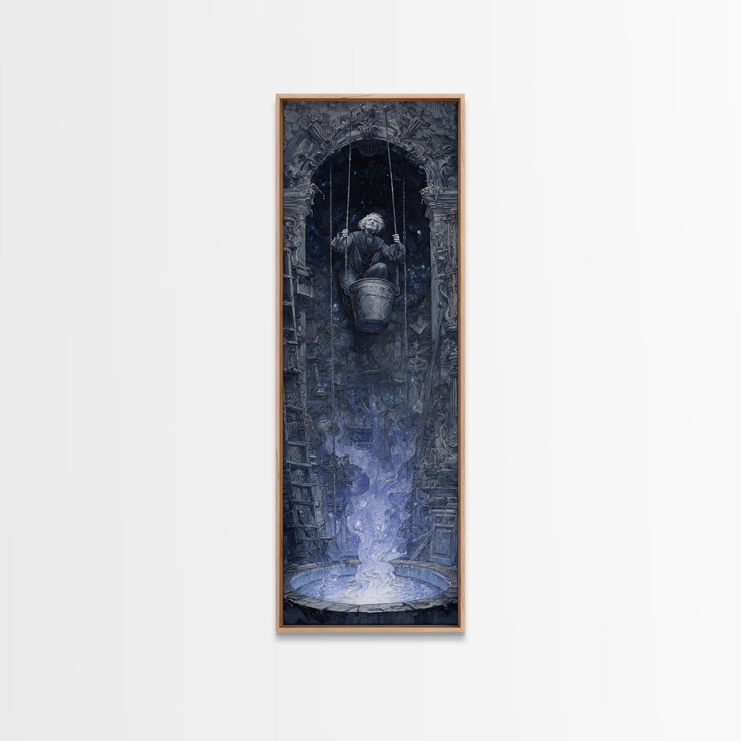 The Dreamwell Beneath Miskatonic, Ornate Symbolist Art, Tall Narrow Wall Art, Dark Halloween Decor, Framed Canvas Print