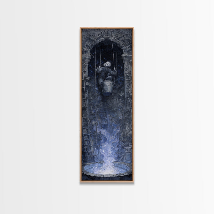 The Dreamwell Beneath Miskatonic, Ornate Symbolist Art, Tall Narrow Wall Art, Dark Halloween Decor, Framed Canvas Print