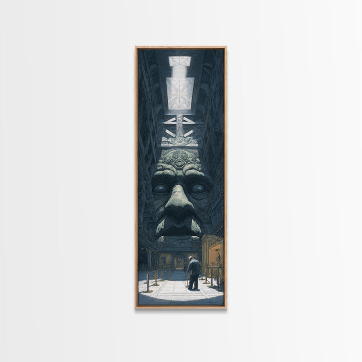The Custodian Of The Whispering Idol, Gothic Engraving Art, Tall Narrow Wall Art, Eldritch Wall Decor, Framed Canvas Print
