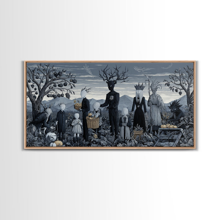 The Children Of The Star Orchard, Symbolist Dream Art, Wide Panoramic Art, Macabre Wall Art, Canvas Print, Halloween Wall Art