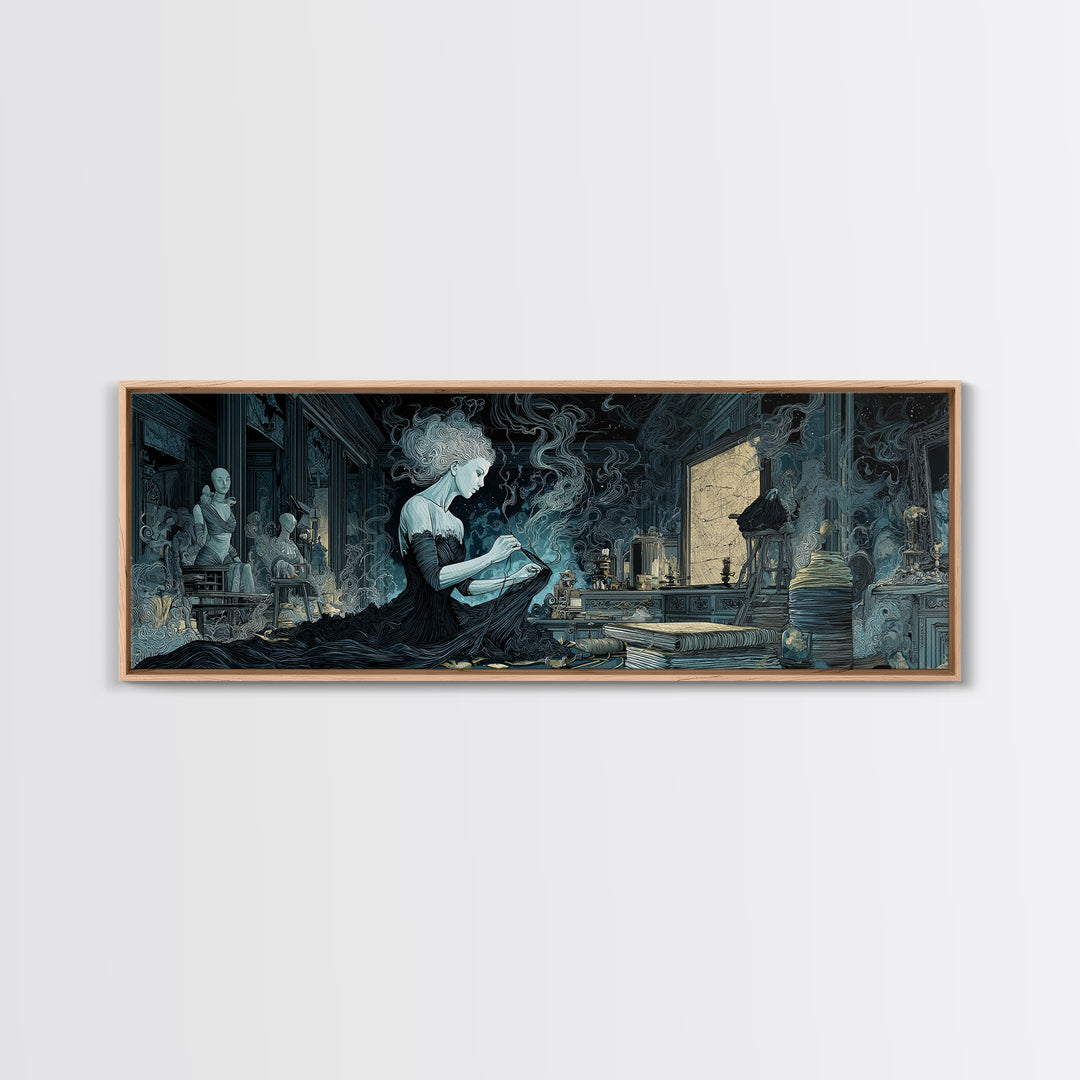 The Seamstress Of Living Nebulae, Expressionist Nightmare Art, Extra Wide Wall Art, Eldritch Wall Decor, Framed Canvas Print