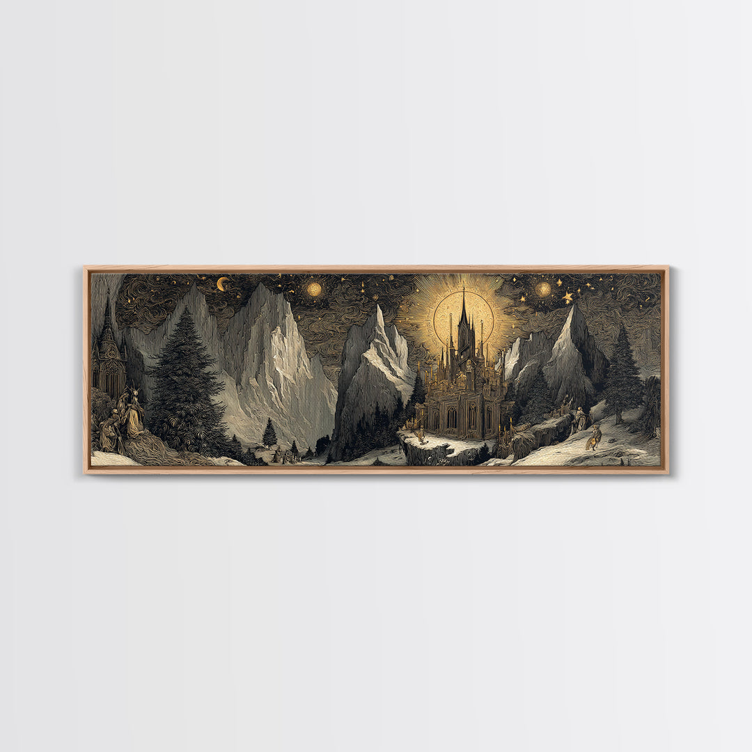 The Candelit Ark Of Forgotten Stars, Gothic Storybook Art, Extra Wide Wall Art, Macabre Wall Art, Canvas Print, Halloween Wall Art
