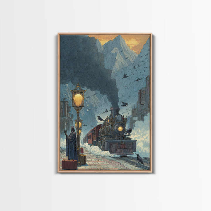 The Phantom Train To Kadath, Ornate Symbolist Art, Vertical Wall Art, Cosmic Horror Art, Canvas Print, Halloween Wall Art