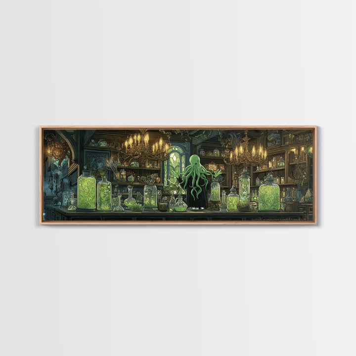 The Apothecary Of Black Seashell Dreams, Gothic Storybook Art, Extra Wide Wall Art, Eldritch Wall Decor, Framed Canvas Print