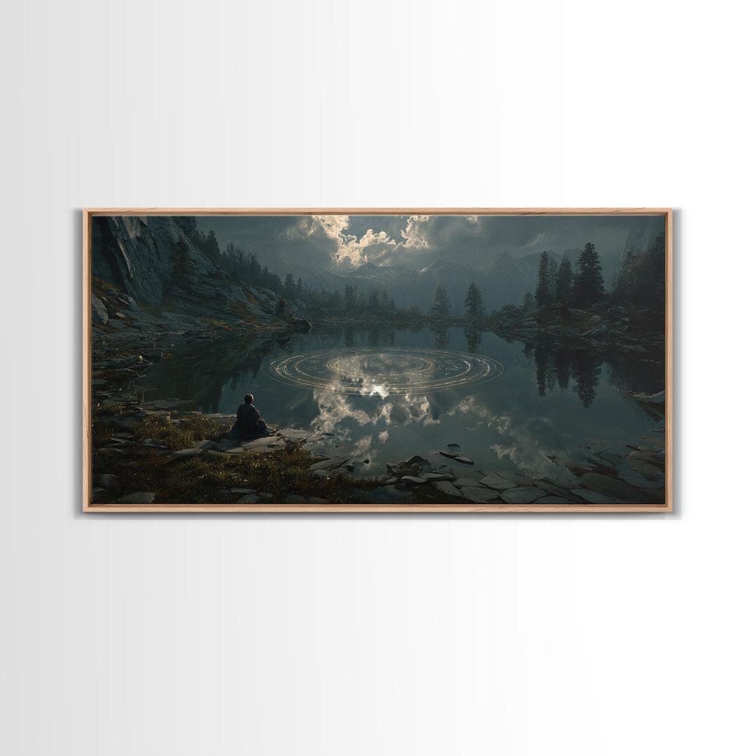 The Mirror Lake Of Lost Constellations, Grotesque Carnival Art, Wide Panoramic Art, Cosmic Horror Art, Canvas Print, Halloween Wall Art