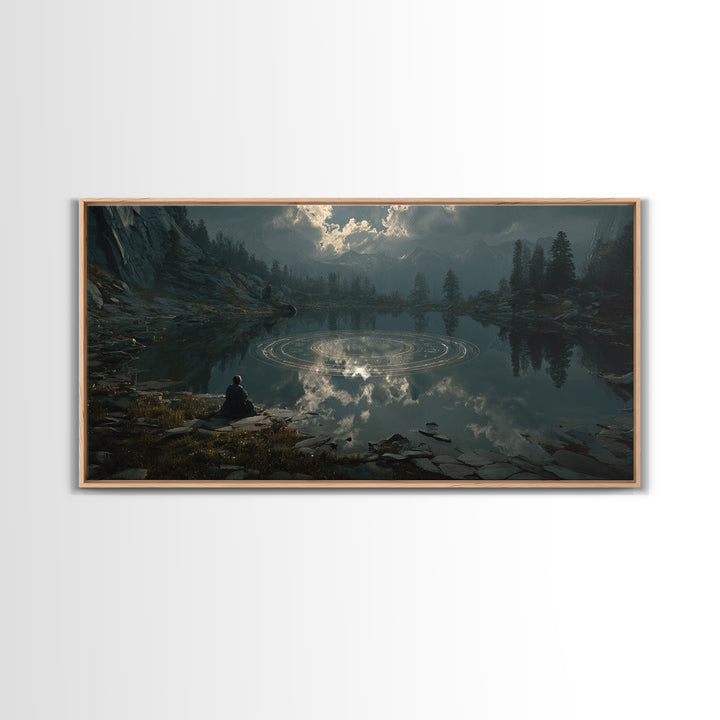 The Mirror Lake Of Lost Constellations, Grotesque Carnival Art, Wide Panoramic Art, Cosmic Horror Art, Canvas Print, Halloween Wall Art