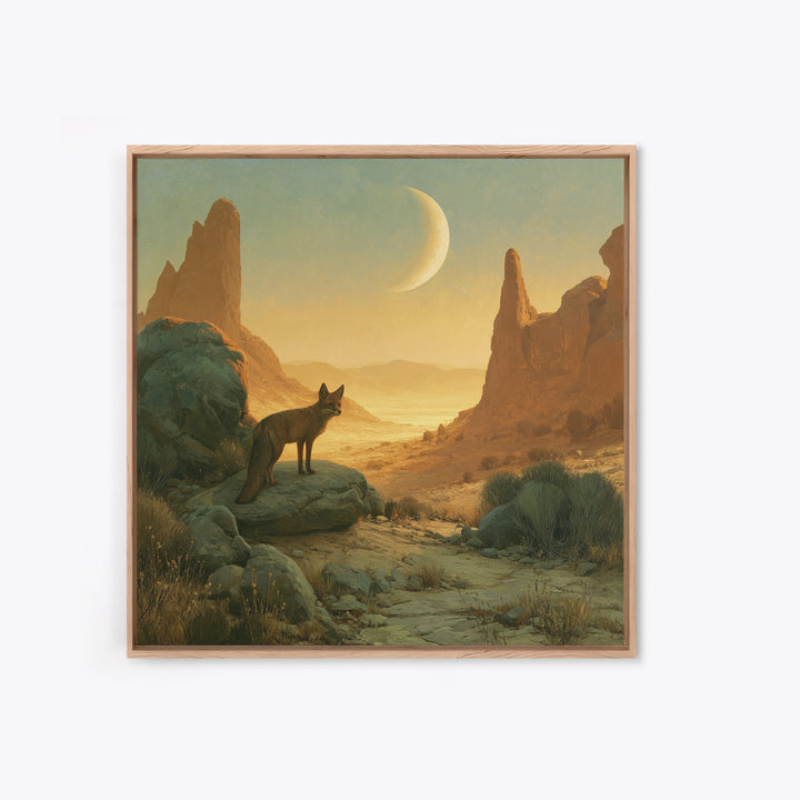 Desert Fox Beneath a Crescent Moon Canvas Print, Desert Art, Luxury Decor, Southwestern Decor, Fine Art, Desert, DES-1x1-17