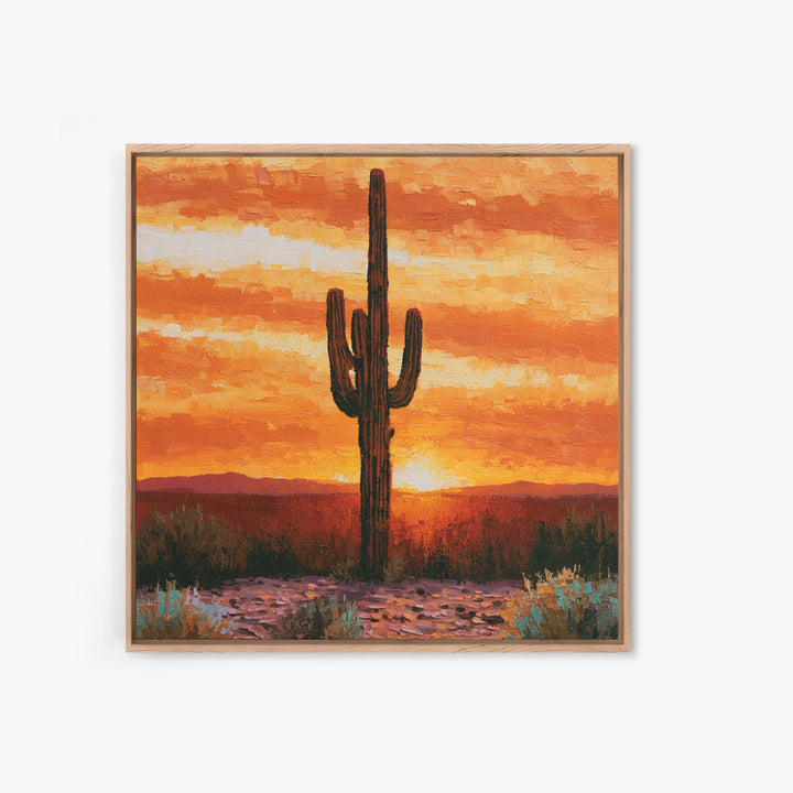 Saguaro Cactus under Orange Sunset Sky Canvas Print, Desert Art, Wall Decor, Southwestern Decor, Desert, Living Room Decor, DES-1x1-25