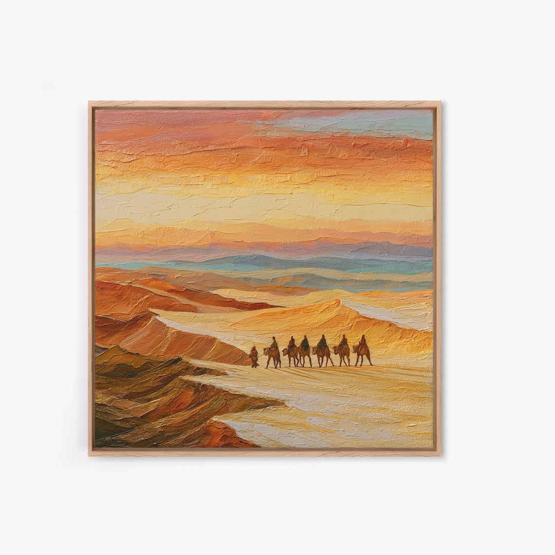 Camel Caravan Crossing Golden Dunes Canvas Print, Desert Art, Western Decor, Southwestern Decor, Fine Art, Desert, Modern Decor, DES-1x1-31