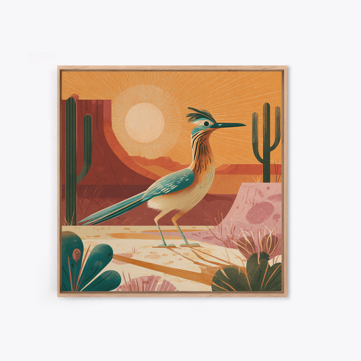 Roadrunner Bird in a Dry Wash Framed Canvas Print, Desert Art, Statement Artwork, Southwestern Decor, Fine Art, Desert, DES-1x1-38