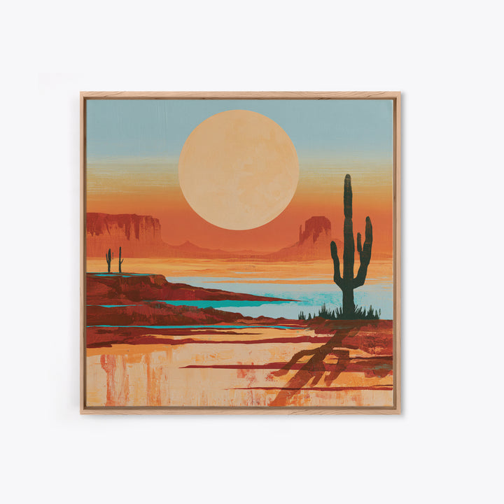 Minimal Beige Sun Framed Canvas Print, Desert Art, Gallery Decor, Southwestern Decor, Oil Painting, Desert, Home Decor, DES-1x1-46