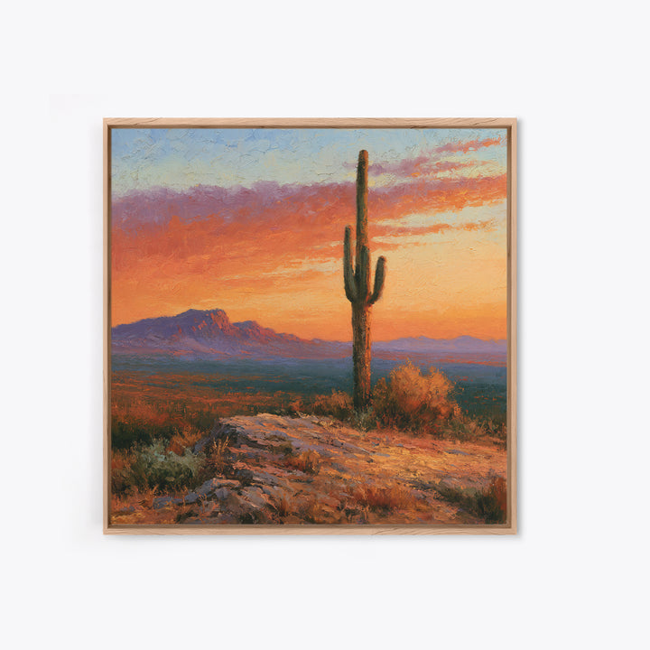 Saguaro Cactus under Orange Sunset Sky Canvas Print, Desert Art, Wall Decor, Southwestern Decor, Desert, Living Room Decor, DES-1x1-49