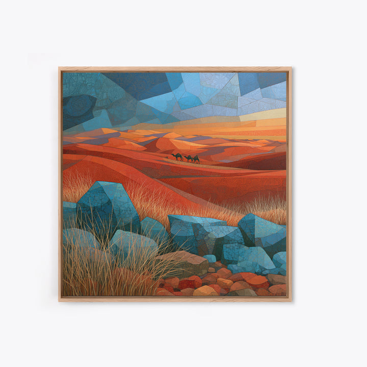 Saharan Dunes with Tiny Caravan Silhouettes Canvas Print, Desert Art, Neutral Decor, Southwestern Decor, Fine Art, Desert, DES-1x1-50