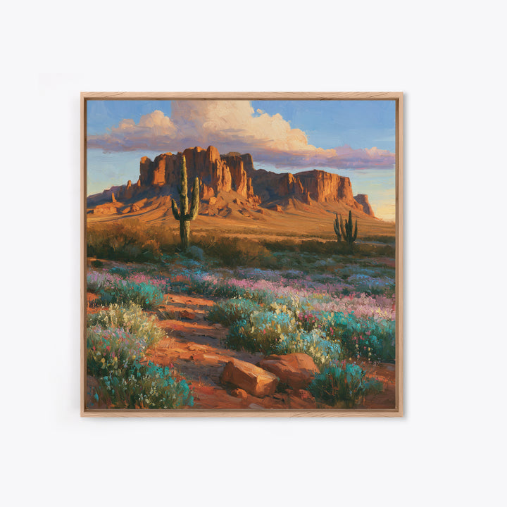 Desert Wildflowers After Spring Rain Framed Canvas Print, Desert Art, Modern Wall Art, Southwestern Decor, Watercolor Art, DES-1x1-52