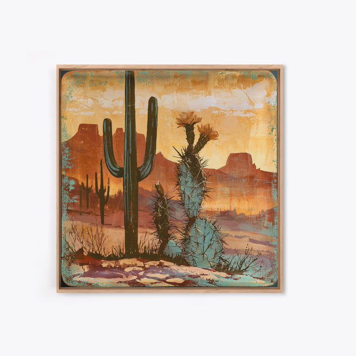 Cactus Botanical Plate Framed Canvas Print, Desert Art, Original Art, Southwestern Decor, Fine Art, Desert, Landscape Wall Art, DES-1x1-56