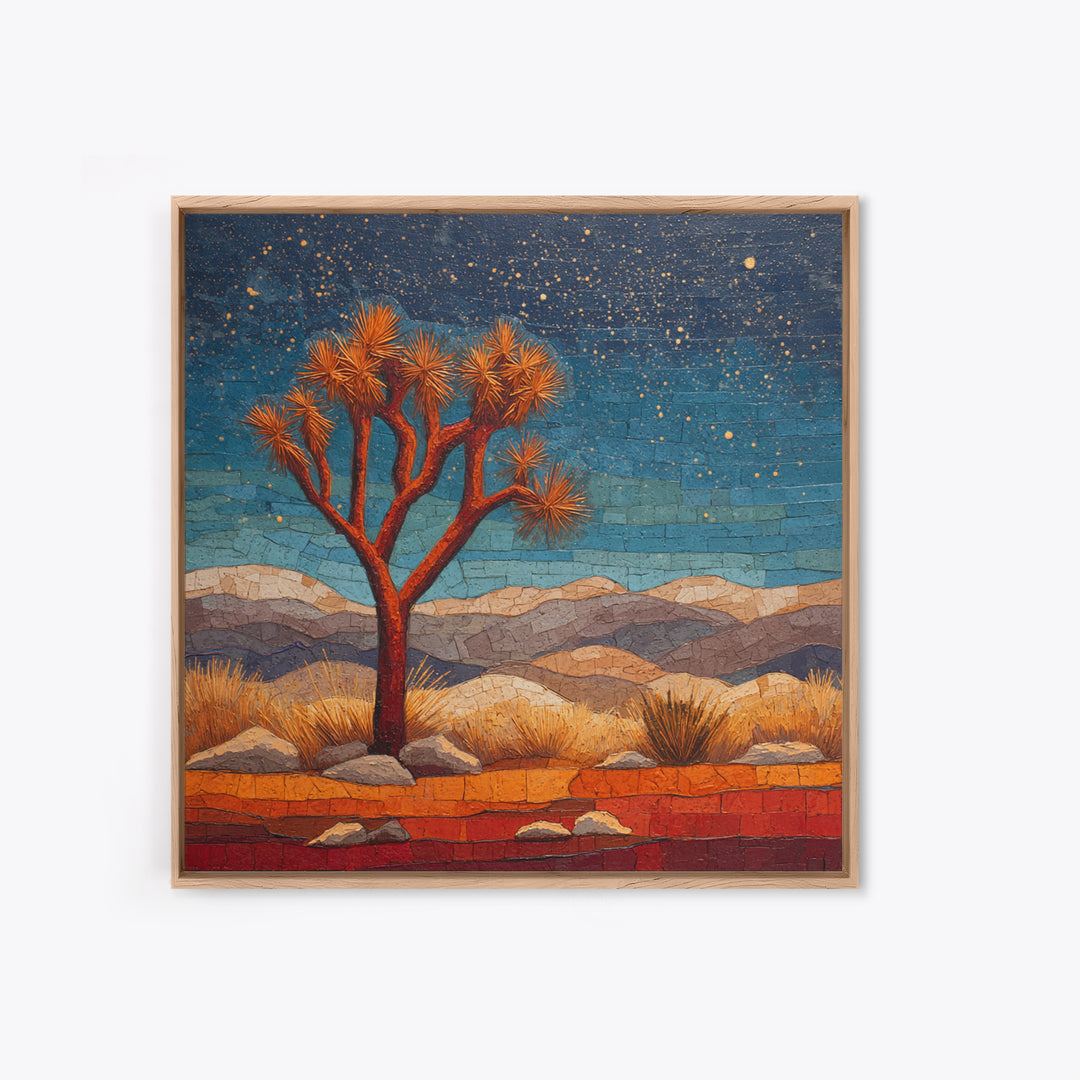 Joshua Tree under Star Filled Night Framed Canvas Print, Desert Art, Botanical Art, Southwestern Decor, Fine Art, Desert, DES-1x1-6