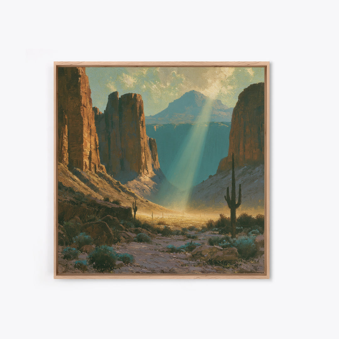 Sandstone Canyon with Dramatic Light Beam Framed Canvas Print, Desert Art, Boho Decor, Southwestern Decor, Fine Art, Desert, DES-1x1-64