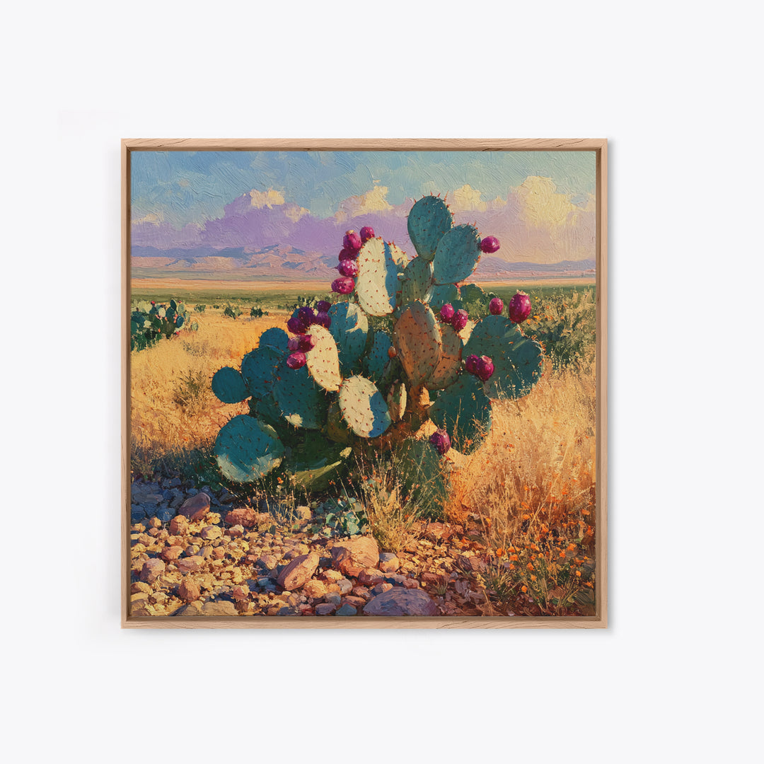 Prickly Pear Cactus Framed Canvas Print, Desert Art, Statement Artwork, Southwestern Decor, Fine Art, Desert, DES-1x1-67