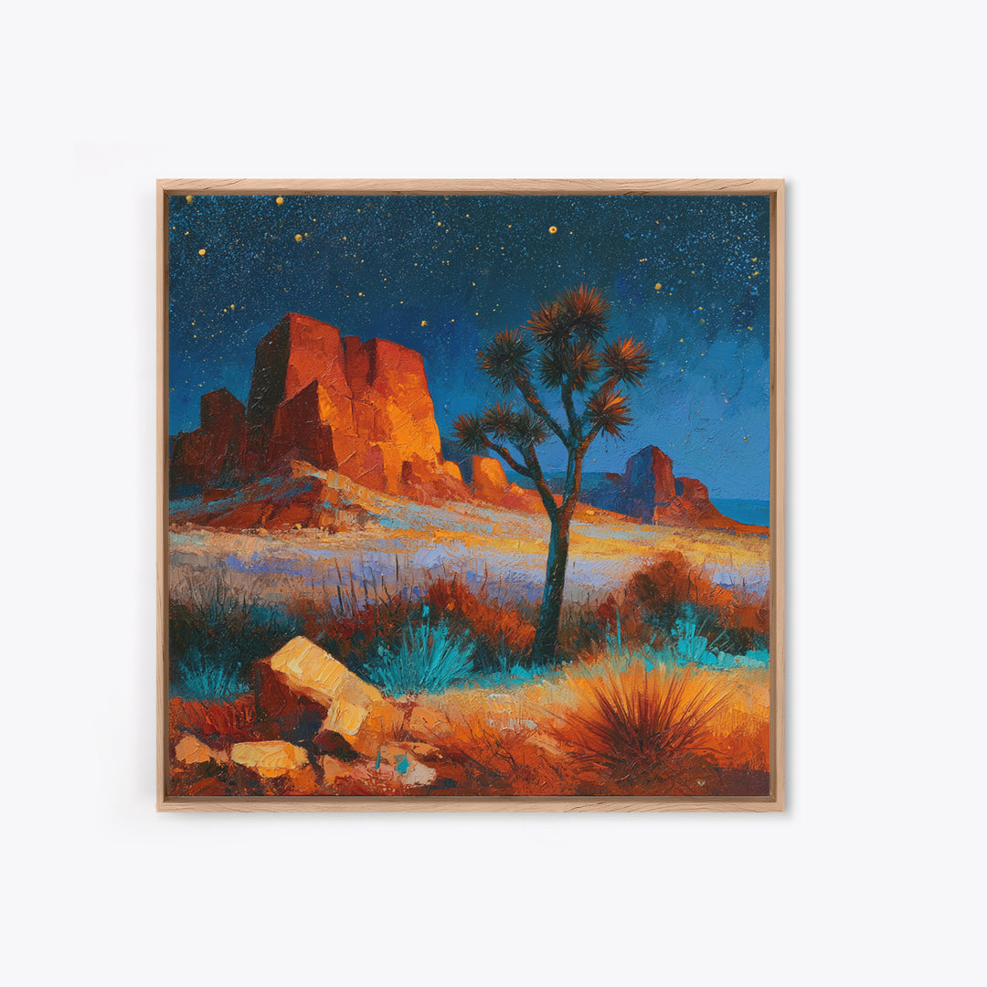 Joshua Tree under Star Filled Night Framed Canvas Print, Desert Art, Southwestern Decor, Watercolor Art, Desert, DES-1x1-78