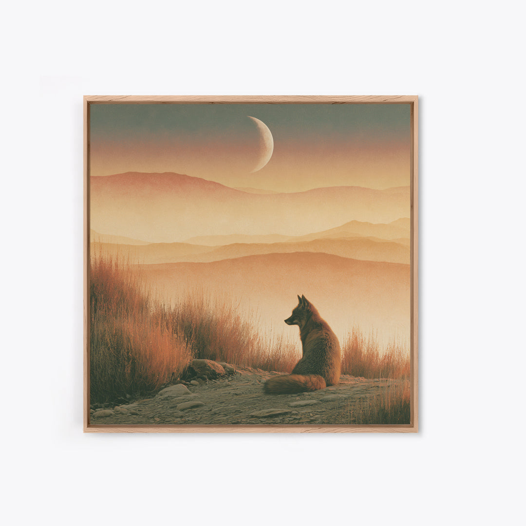 Desert Fox Beneath a Crescent Moon Canvas Print, Desert Art, Printable Wall Art, Southwestern Decor, Fine Art, Desert, DES-1x1-89