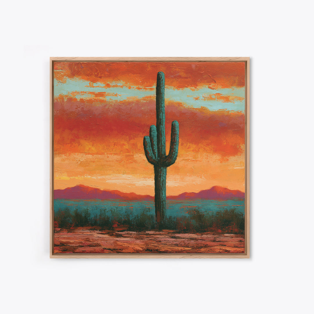 Saguaro Cactus under Orange Sunset Sky Canvas Print, Desert Art, Printable Art, Southwestern Decor, Fine Art, Desert, DES-1x1-97