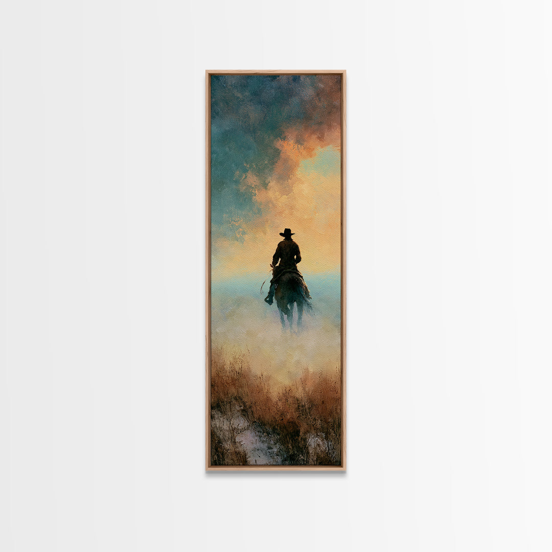 Dusty Horseback Rider at Sunset Canvas Print, Desert Art, Western Decor, Southwestern Decor, Fine Art, Desert, Modern Decor, DES-1x3-11